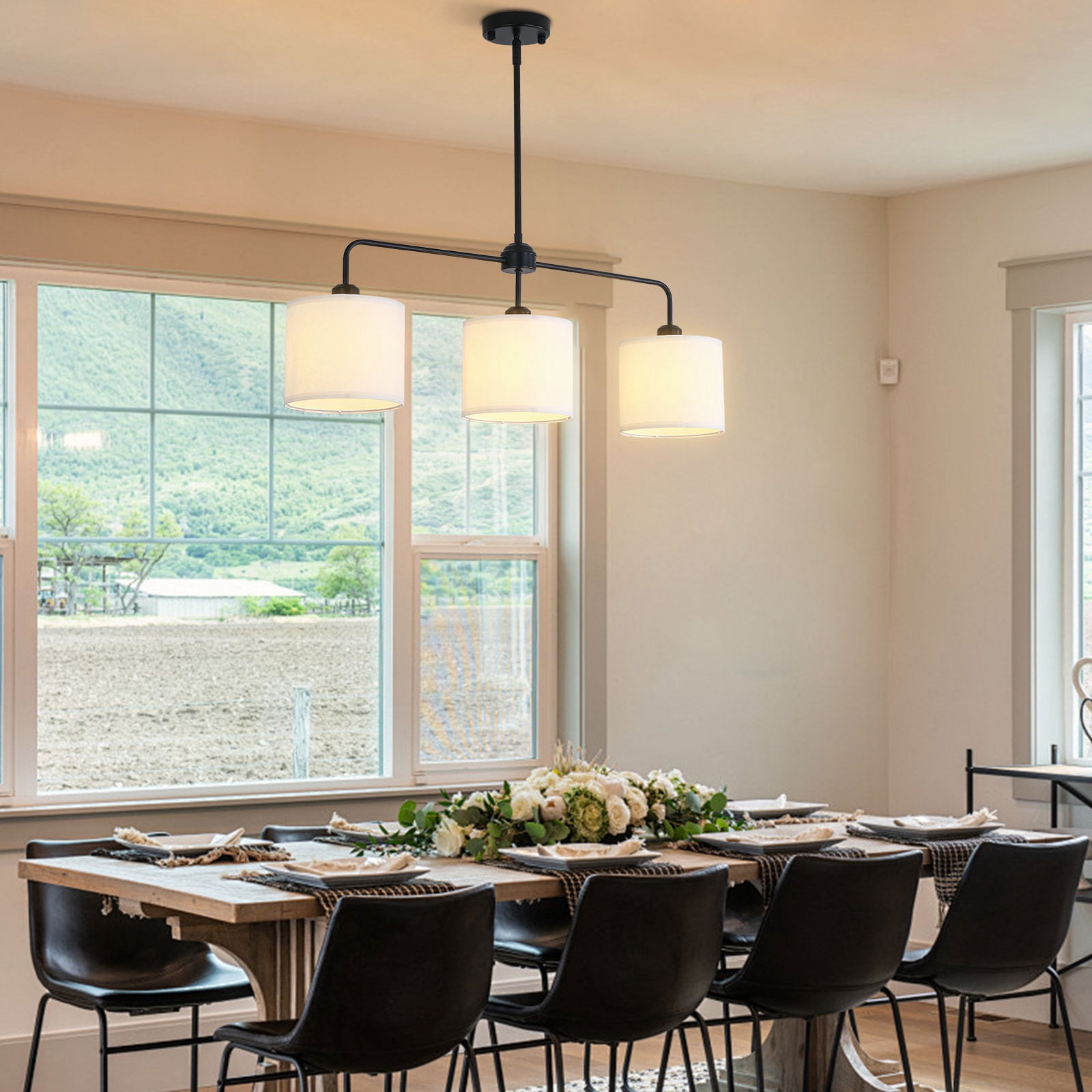 Modern Ceiling Light with White Cloth Shade, 3 E26 Bulbs for Soft, Eye-Caring Light, Ideal for Home or Office, Easy to Clean