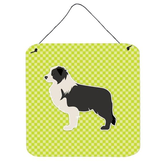Black Border Collie Checkerboard Green Wall or Door Hanging Prints