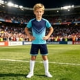 thumbnail image 6 of Boys Outfits Kids Gradient Triangle Design Breathable Soccer Uniform 2 Piece Boys' Clothing Sets Sky Blue M, 6 of 9