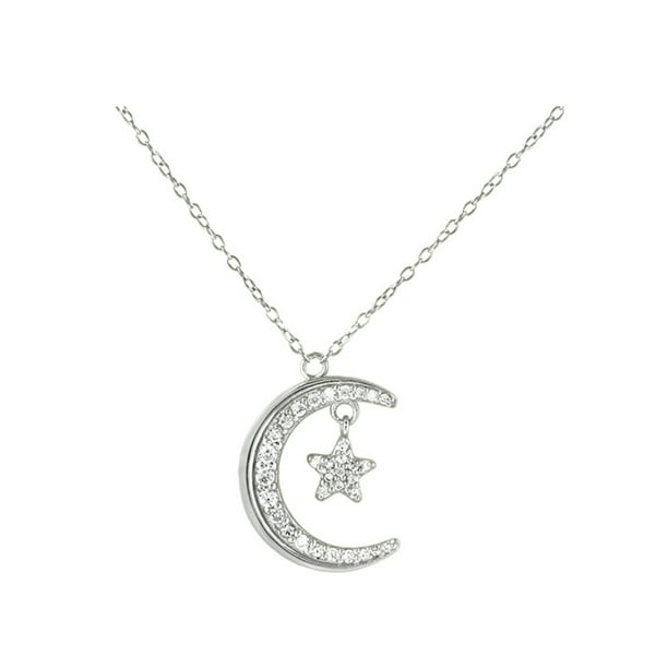 Online Cz Crescent Moon And Star Pendant Necklace In 925 Sterling Silver 