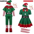 thumbnail image 2 of Disfraz de Papá Noel para Navidad, elfo verde, cosplay, fiesta de carnaval familiar, conjunto de ropa elegante de Año Nuevo para hombres, mujeres, niñas y niños, 2 of 5