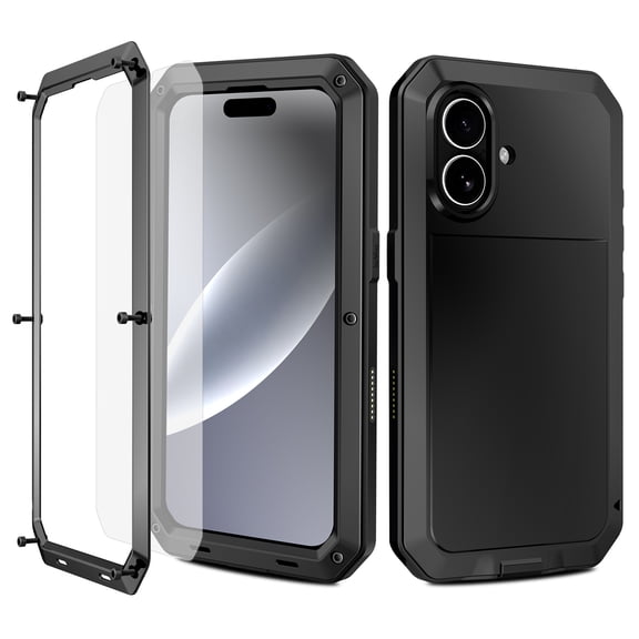 for iPhone 17 Hard Case, Luxury Shockproof 3-Layer Protection [With Screen Protector] Heavy Duty Protection Cover Metal Rugged Case for iPhone 17, Black