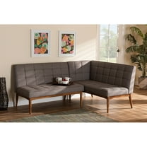 Baxton Studio Sanford Mid-Century Modern Grey Fabric Upholstered and Walnut Brown Finished Wood 2-Piece Dining Nook
