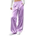 thumbnail image 6 of Kojanyu Women's Satin Wide Leg Drawstring Sweatpants Elastic High Waist Loose Pants Casual Lounge Trousers with Side Pockets, 6 of 8