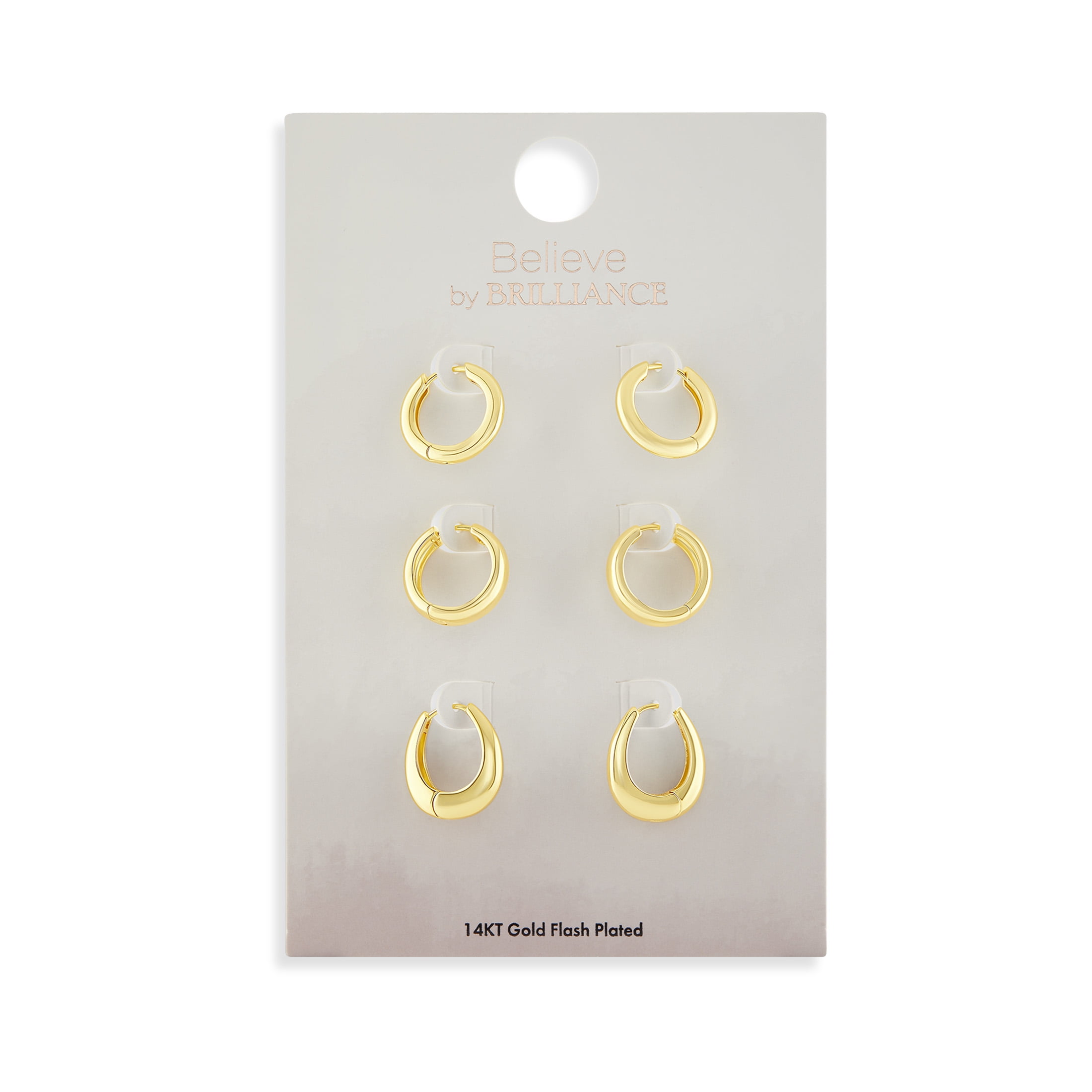 Believe By Brilliance Women's Flash Gold Plated Hoop Earring Set - 3 Pairs of Hoops