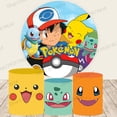 thumbnail image 2 of Fondo redondo de Pokémon con elasticidad circular, Pikachu, baby shower, fiesta de cumpleaños infantil, fondo para fotografía, decoración cilíndrica, 2 of 4