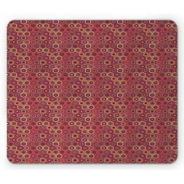 Abstract Mouse Pad, Intricate Hexagons and Monochrome Print, Rectangle Non-Slip Rubber Mousepad, Burnt Sienna Multicolor, by Ambesonne