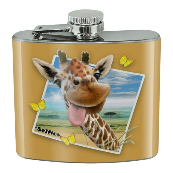 Giraffe Selfie Picture Stainless Steel 5oz Hip Drink Kidney Flask