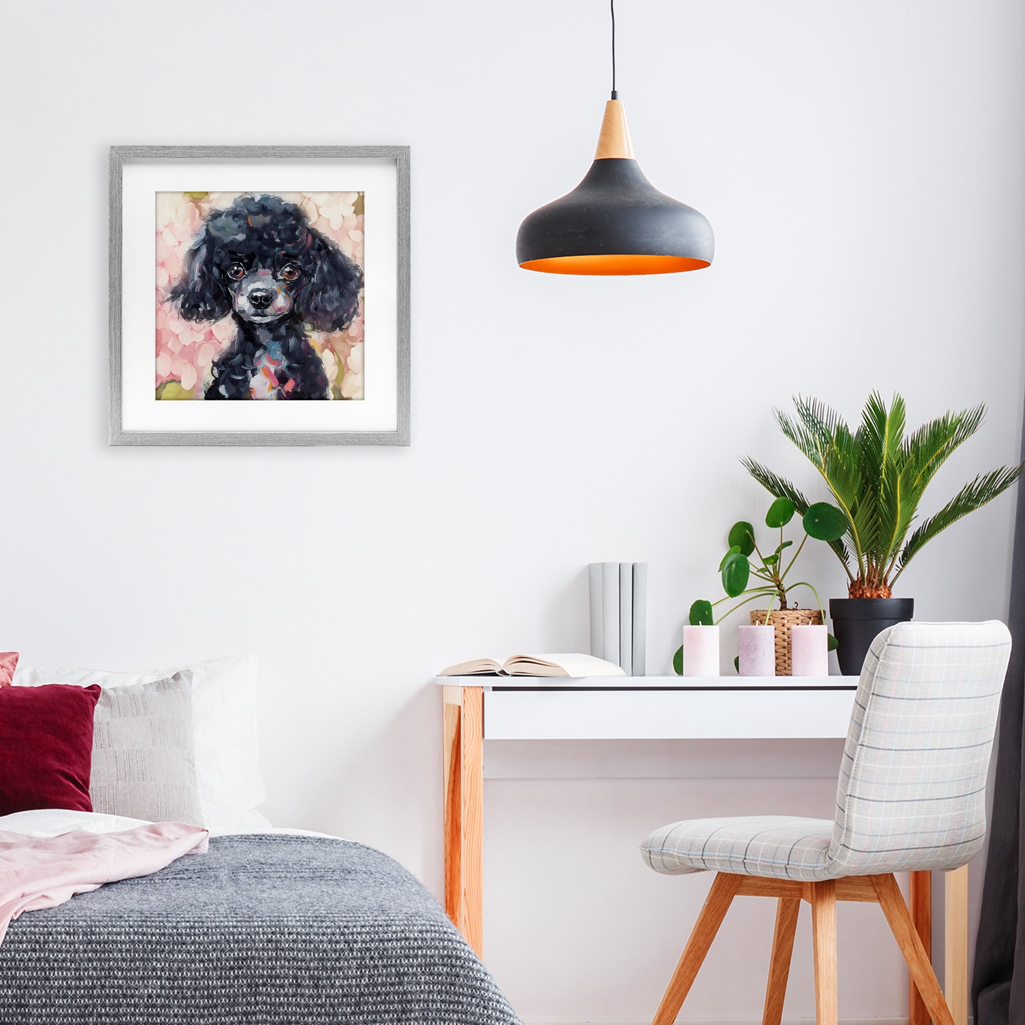 Stupell Industries Little Black Poodle Gray Framed Print Under Glass, design by Tina LeCour