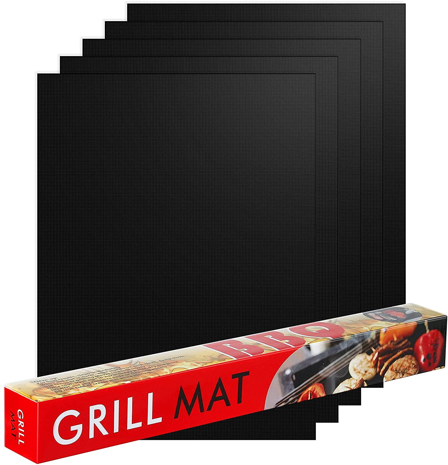 Black JUCT BBQ Grill Mesh Mat-Set of 5 Non-Stick Reusable,15.75x13 Inch Black BBQ Grill Mat Heat Resistant-Easy to Clean PTFE coated fiberglass FDA Approved-Suitable for Outdoor Grills and Oven 