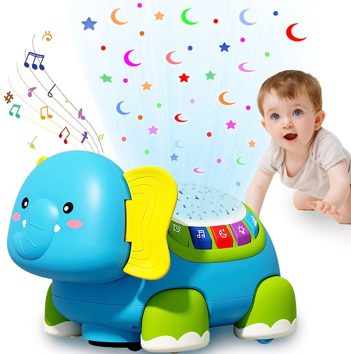 Sarzi Baby Crawling Toys,Elephant Musical Light Up Baby Toys, Infant