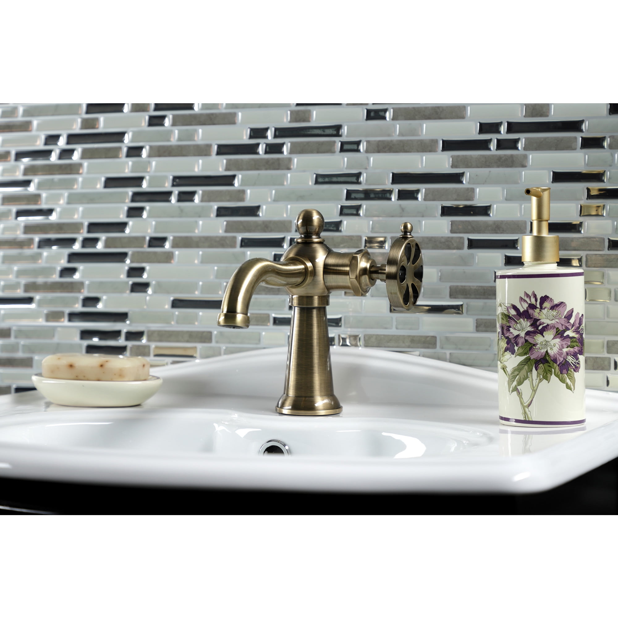 Kingston Brass KS3543RX Belknap One-Handle Single-Hole Bathroom Faucet with Push Pop-Up Drain, Antique Brass