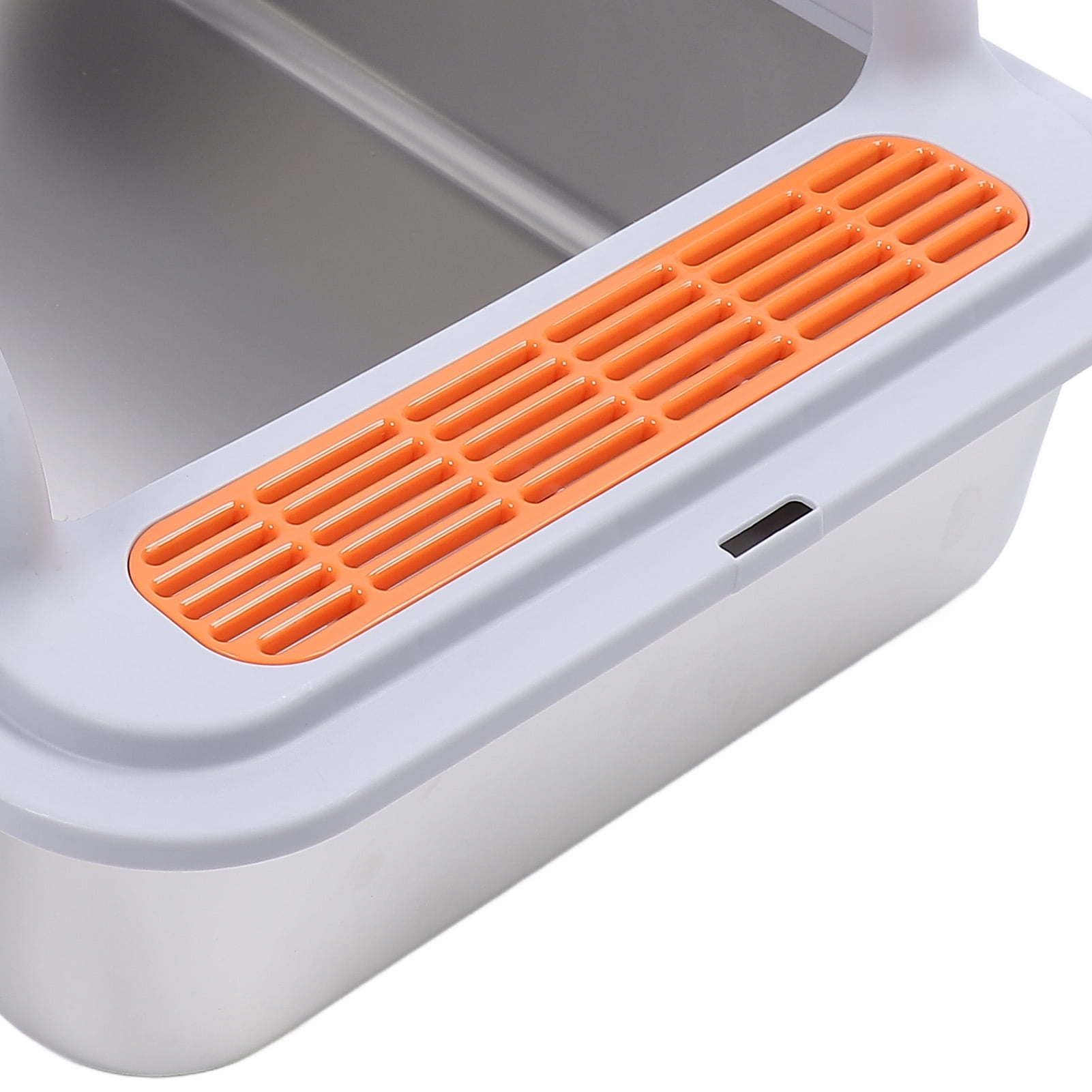 BOKYAN Large Metal Cat Litter Box Stainless Steel High Sided Anti Splashing Kitty Tray with Pedal Filter Light Grey 20 inches / 51 cm