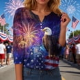 thumbnail image 4 of vigerkar 4th of July Shirts for Women Henley V Neck Button 3/4 Sleeve Tops Independence Day American Flag Patriotic T Shirts (Dark Blue, L), 4 of 8