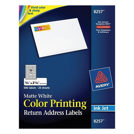 Matte White Color Printing Labels for Inkjet Printers, 0.75 x 2.25 Inch, Pack of 600 (8257), Provide vivid color and sharp text for brilliant, high-resolution.., By