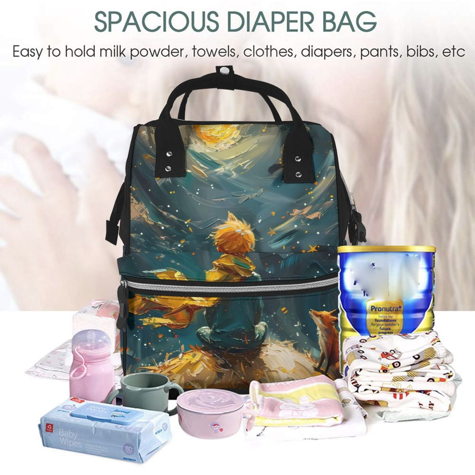 Fuzoiu Whimsical Starry Night Scene Print Diaper Bag Backpack,Baby Essentials Travel Tote,Multi function Waterproof Diaper Bag, Travel Essentials Baby Bag - Unisex