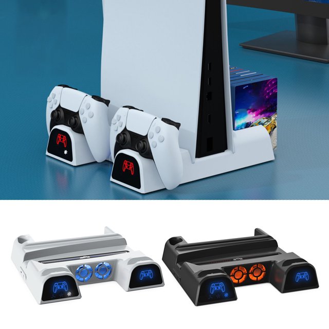 Gwong Electrónica Base de ventilador de refrigeración Multifuncional de enfriamiento rápido de la estación de carga del cargador de doble controlador para PS5 DE / UHD HOST