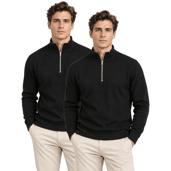 TELALEO Men’s 2 Pack Quarter Zip Pullover Sweaters, Lightweight Long Sleeve Mock Neck Casual Sweater for Fall Winter,Size 2XL