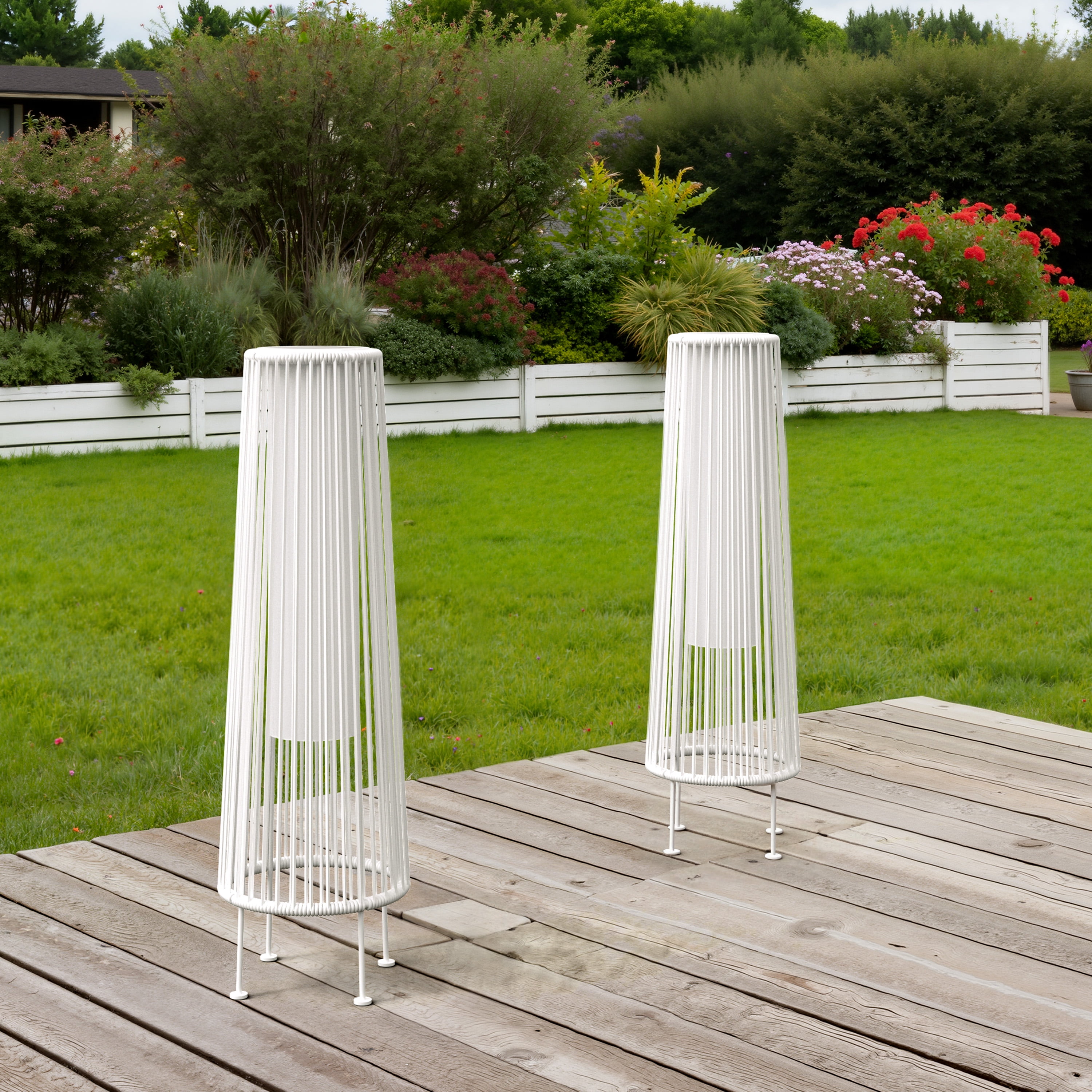 GRANDPATIO Outdoor Floor Lamp 2-Pack Wicker Patio Solar Floor Light Waterproof Outside Deck Lamp,White