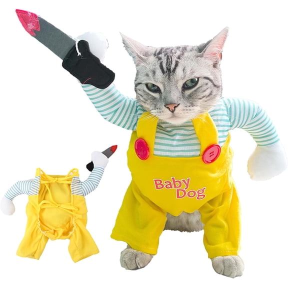 Duuclume Pet Halloween Costumes, Cute Cat Apparel Accesories Outfits with Knife Doll (S)