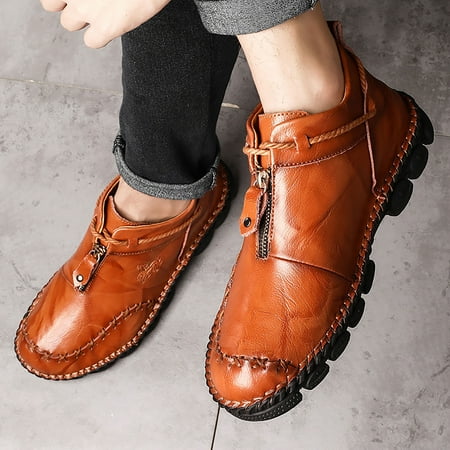 

Yolai Men S British High Top Handmade Leather Shoes Korean Version Trend Large Round Toe Zipper Shoe