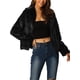 thumbnail image 1 of Abrigo de piel sintética recortado para mujer, chaqueta de invierno de moda, con frente abierto, solapa de muesca, manga larga, abrigo esponjoso XL negro, 1 of 7
