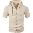 thumbnail image 3 of Button Up Shirts for Men Short Sleeve Cotton Linen Men's Hooded Shirt Casual Summer Loose Fit Beach Outfits, 3 of 6