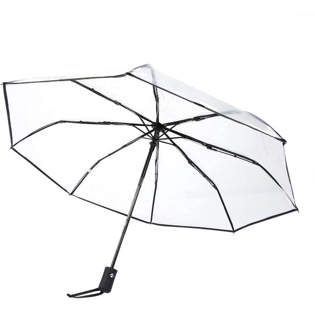 Transparent rain Umbrella, Foldable Three Times Travel Umbrella Sun Foldable rain rain Ladies Sun Protection Reliable Ladies Protection(Black)