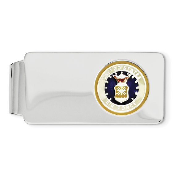 Beautiful Sterling Silver Rhodium-plated U.S. Air Force Money Clip, gold background