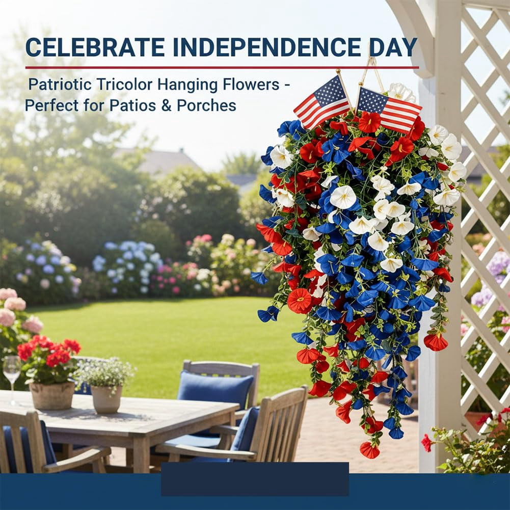 Red White and Blue Hanging Flowers, Red White and Blue Artificial Flowers for Outdoors Decorations, for Independence Day Decor