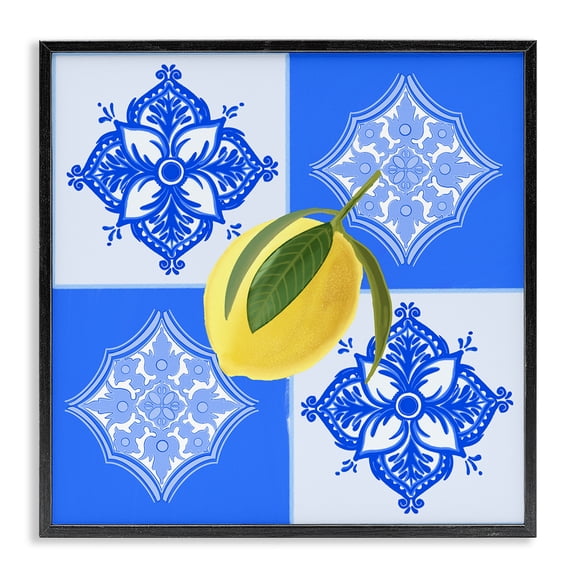 Stupell Industries Mid-Century Lemon over Geometric Tiles Black Framed Giclee Art, 12 x 12, by Ashley Singleton