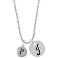 thumbnail image 1 of Delight Jewelry Silvertone Capital Letter - P - Pebble Disc - Silvertone Script Initial Disc - J - Charm Necklace, 20"+3", 1 of 4