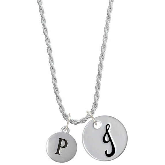 Delight Jewelry Silvertone Capital Letter - P - Pebble Disc - Silvertone Script Initial Disc - J - Charm Necklace, 20"+3"