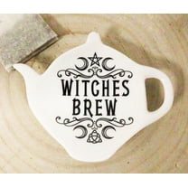 Ebros Pack Of 2 Wicca Moons Witches Brew Hex Ceramic Tea Spoon/Bag Holder Plate