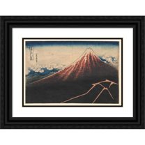 Katsushika Hokusai 14x11 Black Ornate Wood Framed Double Matted Museum Art Print Titled: Rain Below the Mountain (From the Series Thirty-Six Views of Mt. Fuji) (Early 1830s)