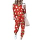 thumbnail image 3 of Conjuntos de pijamas navideños para mujer Tops de manga larga con estampado navideño Pantalones largos con cordón Conjunto de 2 piezas Chándales, 3 of 4