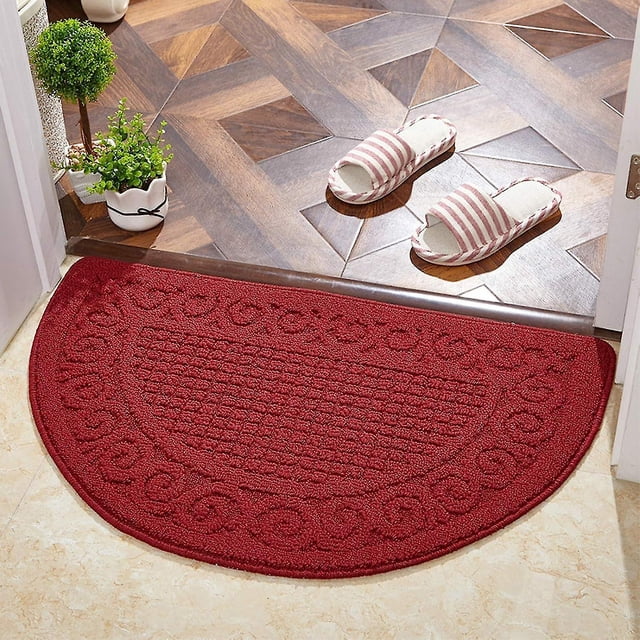 Durable Half Moon Doormat Rug, Easy To Clean Non-slip Rug Multicolor Doormat Outdoor Entrance-crimson 48x78cm