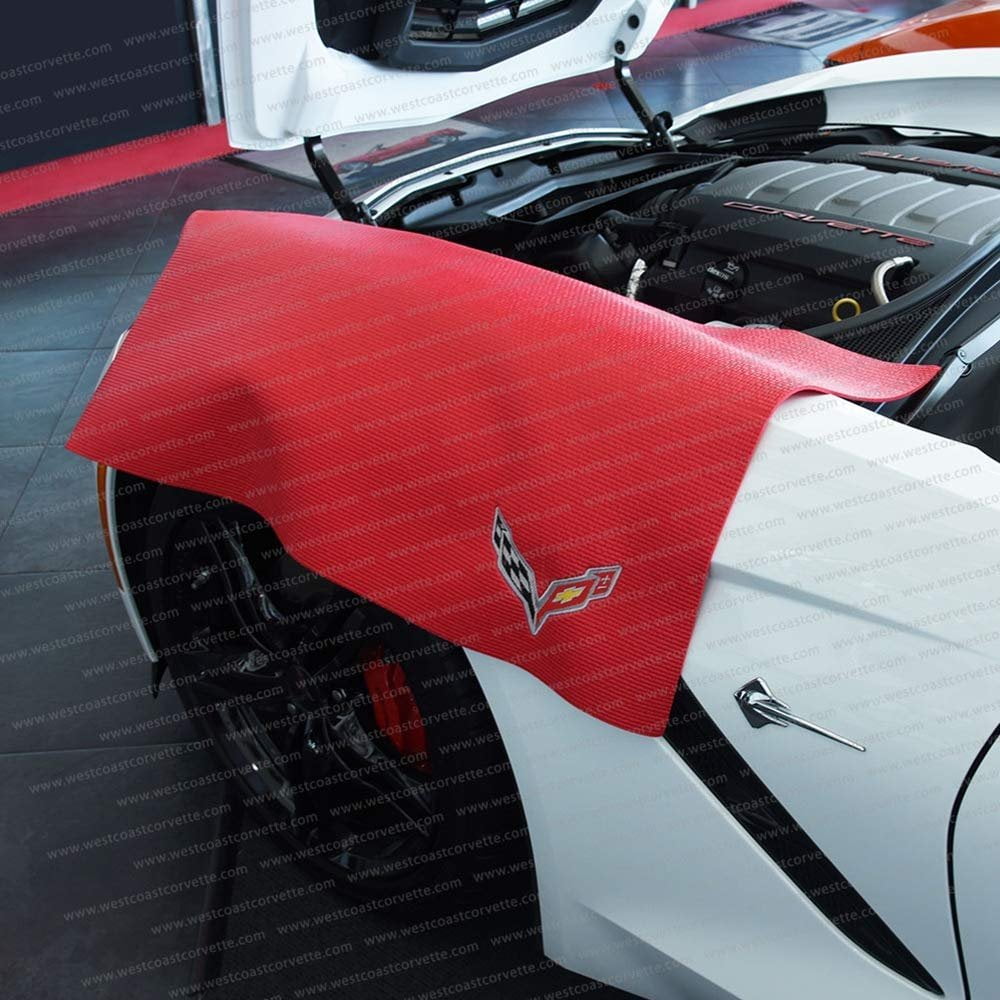 Corvette Fender Mat with C7 Crossed Flags Logo Red