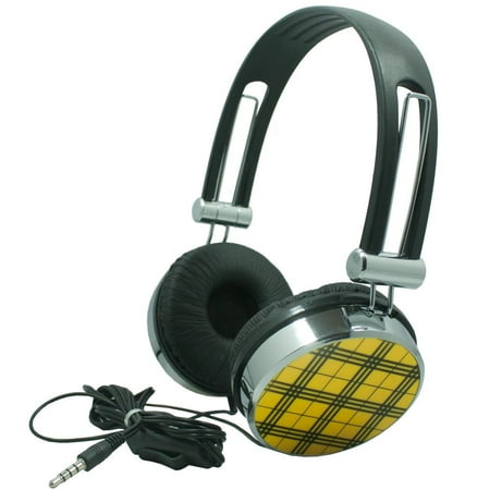 Overhead Mobile - Premium Over-Head Stereo Handsfree Headset Headphones w/ Mic for Vertu Signature Touch,General Mobile GM5, Lenovo P2, Vibe K6, PALM Pixi Plus, Pixi (Yellow Pattern) + MND Stylus