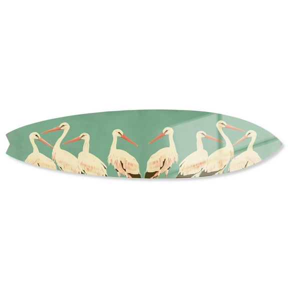 Notoriart Line of Storks Surfboard Acrylic Wall Art Die-Cut Coastal Modern High-Gloss Home Decor, 60" x 15"