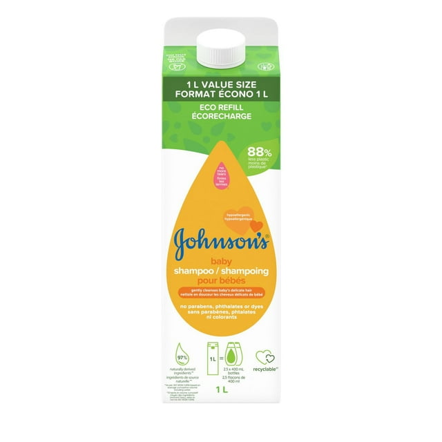 Johnson's Baby Shampoo Carton Refill, Glycerin, Baby Shampoo, Gentle, For Delicate Hair & Scalp, Hypoallergenic, Paraben Free