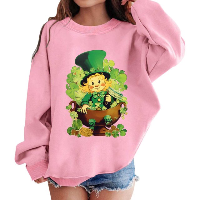 Hfolob Chandail en Molleton pour Filles Enfants Imprimés Graphiques de la Saint-Patrick Chandail en Molleton Col Rond Manches Longues Mignon Chandail Épaule Tombante