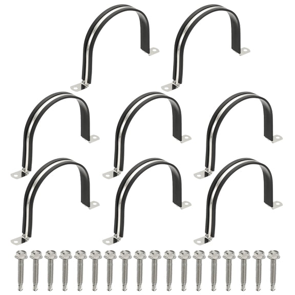 Uxcell 8Pcs Pipe Clamps, 4-1/2 Inch 304 Stainless Steel Rubber Cushioned U Bracket