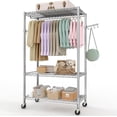 thumbnail image 3 of Heavy Duty Rolling Garment Rack – 3-Tier Adjustable Shelves, 1 Hanging Rod, Side Hooks, Mobile Metal Wardrobe Organizer for Bedroom, Closet, Dorm, or Laundry – Chrome Plating, Three Floors, 75.6"H, 3 of 8