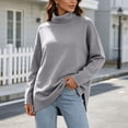 thumbnail image 7 of Vynhevius Women Plus Size Tunic Top Solid Turtleneck Long Sleeve Side Slit Casual Loose Blouse, 7 of 7