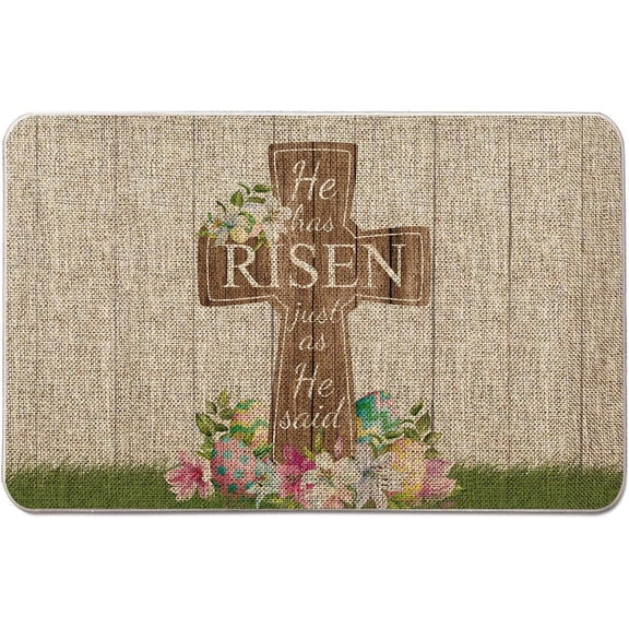 Doormat Happy Easter Door Mat Cross Egg Flowers Rug Farmhouse Kitchen Decoration for Floor Front Mat Indoor Outdoor Home Decor 17x30 inch.