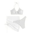 thumbnail image 1 of 3 Pcs/Set Women Bikini Set Sexy Halter Neck Drawstring Backless Pleated Beach Skirt Set Beachwear, 1 of 3