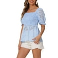 thumbnail image 4 of INSPIRE CHIC Women's Smocked Square Neck Ruffle Short Sleeve Peplum Blouse S Light Blue, 4 of 6
