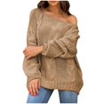 thumbnail image 1 of JUNWELL Womens Chunky Cable Knit Oversized Off The Shoulder Sweaters Comfortable Crewneck Lantern Long Sleeve Solid Color Loose Pullover Sweater Black XL, 1 of 6