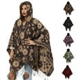 thumbnail image 3 of Xfvqtps Womens Hooded Cape Tassel Hem Pullover Large Size Flower Print Irregular Hem Fashion Casual Warm Fall and Winter Cloak Green, 3 of 3